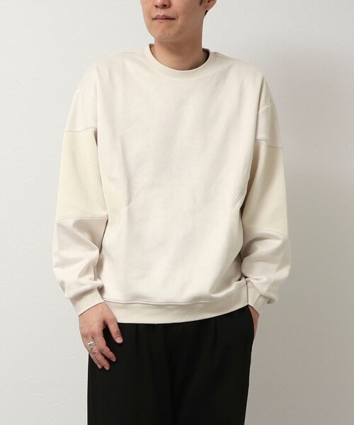 NOLLEY'S LIGHT（ノーリーズライト）の「スエードポンチ×コール切替 クルーネックプルオ－バー（Tシャツ/カットソー・メンズ・キナリ/ブラック・L/M）」の3枚目の写真