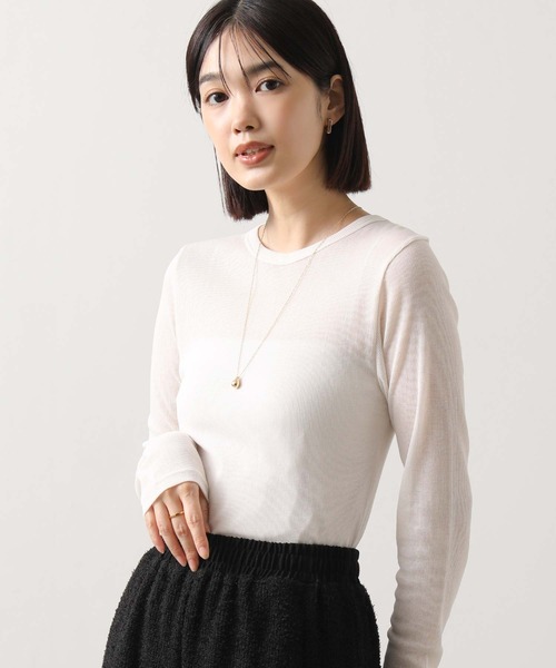 Munich（ミューニック）の「シアーリブクルーネックカットソー（Tシャツ/カットソー・レディース・ブラック/オフホワイト/グレー・FREE）」の2枚目の写真