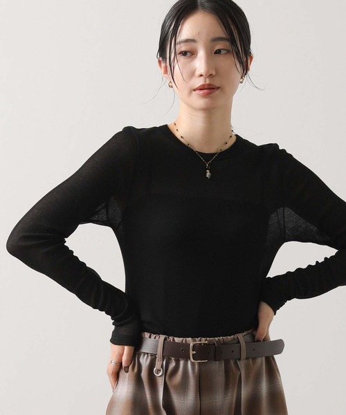 Munich（ミューニック）の「シアーリブクルーネックカットソー（Tシャツ/カットソー・レディース・ブラック/オフホワイト/グレー・FREE）」の3枚目の写真