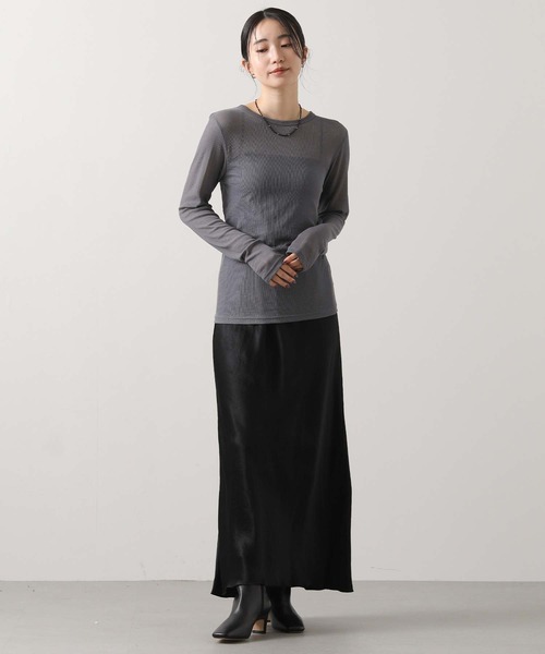 Munich（ミューニック）の「シアーリブクルーネックカットソー（Tシャツ/カットソー・レディース・ブラック/オフホワイト/グレー・FREE）」の4枚目の写真