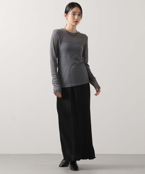 Munich（ミューニック）の「シアーリブクルーネックカットソー（Tシャツ/カットソー・レディース・ブラック/オフホワイト/グレー・FREE）」の7枚目の写真