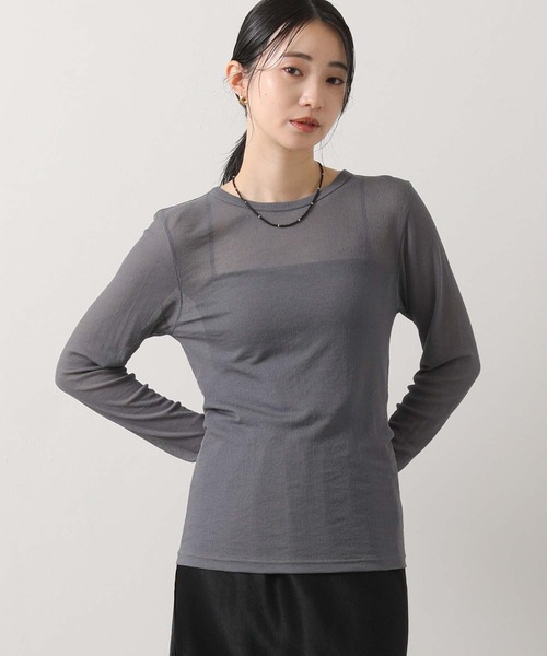 Munich（ミューニック）の「シアーリブクルーネックカットソー（Tシャツ/カットソー・レディース・ブラック/オフホワイト/グレー・FREE）」の8枚目の写真