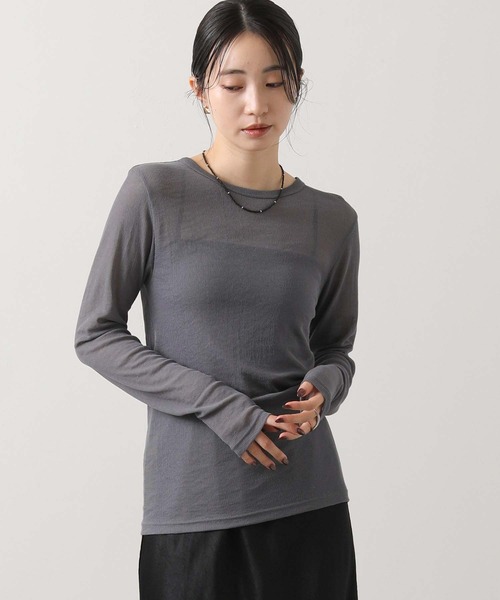 Munich（ミューニック）の「シアーリブクルーネックカットソー（Tシャツ/カットソー・レディース・ブラック/オフホワイト/グレー・FREE）」の11枚目の写真