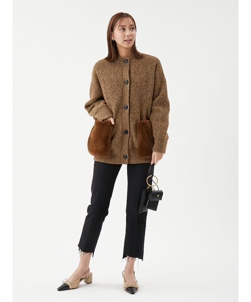 Mila Owen（ミラオーウェン）の「2WAYファーポケットMIXヤーンカーディガン（カーディガン/ボレロ・レディース・ターコイズブルー/ベージュ/アイボリー・F）」の4枚目の写真