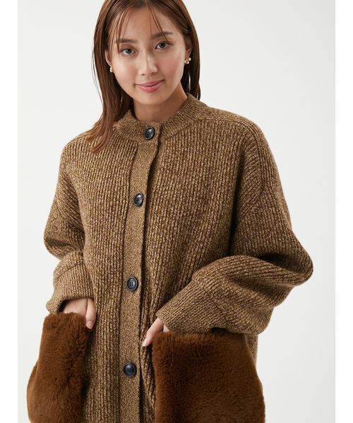 Mila Owen（ミラオーウェン）の「2WAYファーポケットMIXヤーンカーディガン（カーディガン/ボレロ・レディース・ターコイズブルー/ベージュ/アイボリー・F）」の7枚目の写真