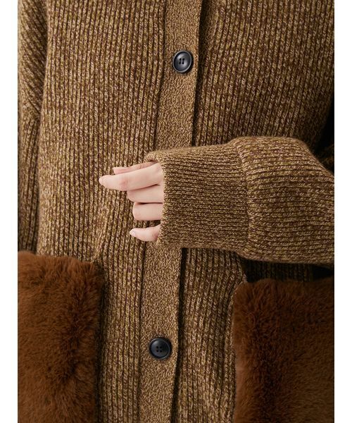 Mila Owen（ミラオーウェン）の「2WAYファーポケットMIXヤーンカーディガン（カーディガン/ボレロ・レディース・ターコイズブルー/ベージュ/アイボリー・F）」の12枚目の写真