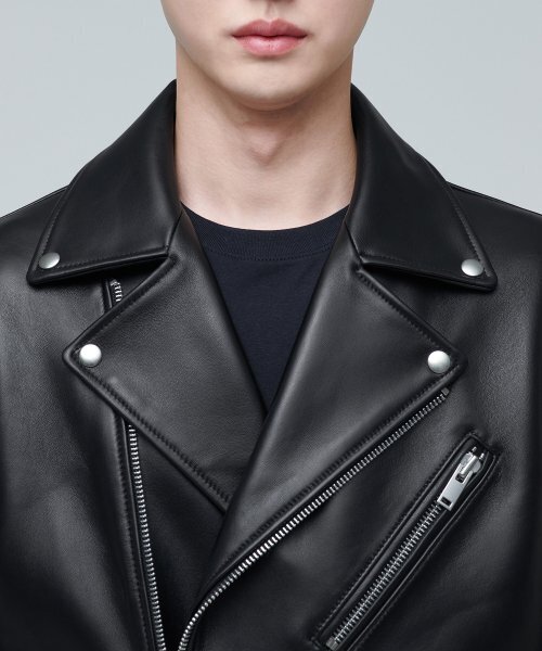 ラムスキンオーバーサイズライダージャケット[ブラック]（ライダース