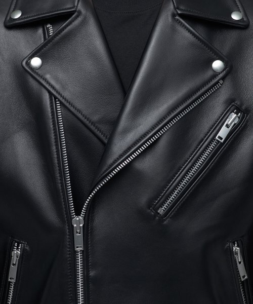 ラムスキンオーバーサイズライダージャケット[ブラック]（ライダース