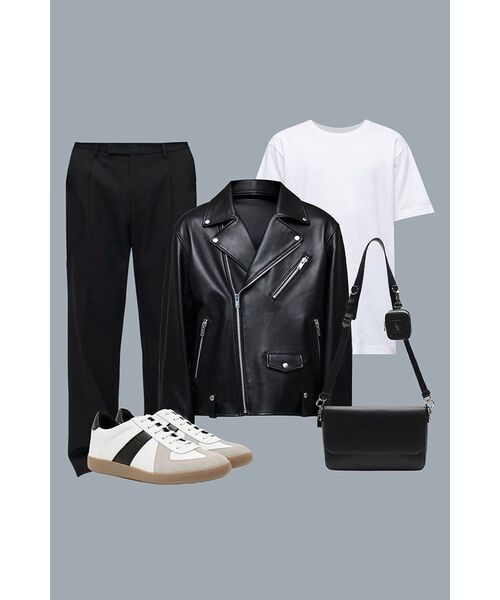 ラムスキンオーバーサイズライダージャケット[ブラック]（ライダース