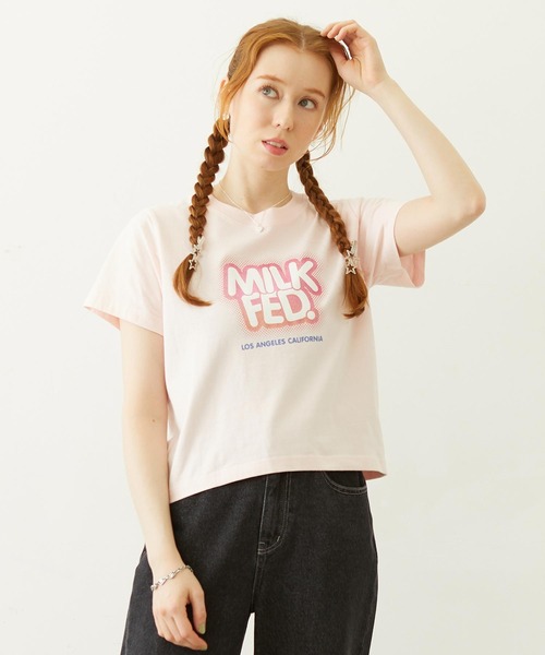 MILKFED.(ミルクフェド)の「GLITTER HALFTONE LOGO COMPACT S/S TEE(Tシャツ/カットソー・レディース・ライトピンク/ブラック/ホワイト・M/S)」の3枚目の写真
