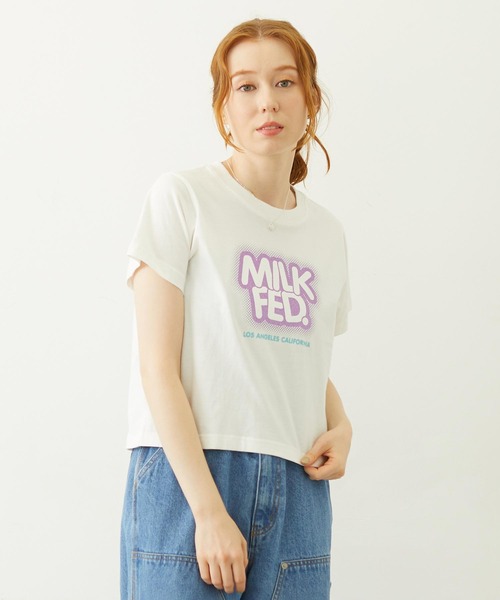 MILKFED.(ミルクフェド)の「GLITTER HALFTONE LOGO COMPACT S/S TEE(Tシャツ/カットソー・レディース・ライトピンク/ブラック/ホワイト・M/S)」の2枚目の写真