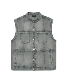 PATCH WORK DENIM VEST (GREY)