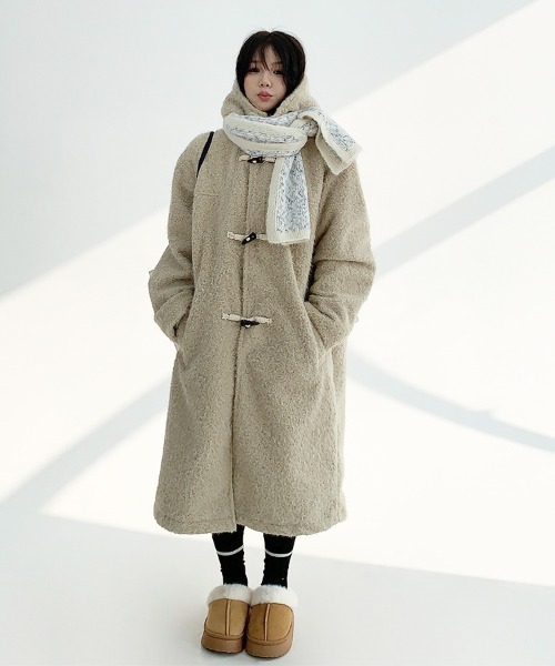 極レア【タグ付】わちふぃーるど ボアダッフルコート ダヤン 日本製 フリーサイズ 韓国ファッション ロング丈ボアダッフルコート（ダッフルコート