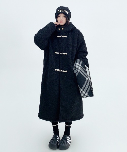韓国ファッション ロング丈ボアダッフルコート（ダッフルコート
