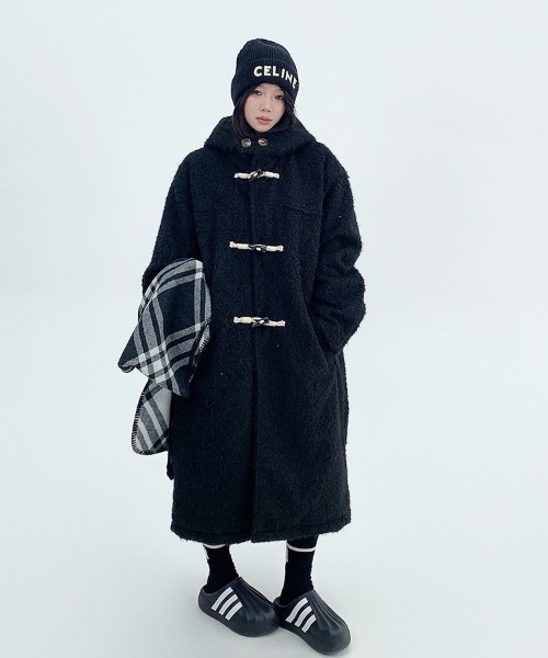 韓国ファッション ロング丈ボアダッフルコート（ダッフルコート