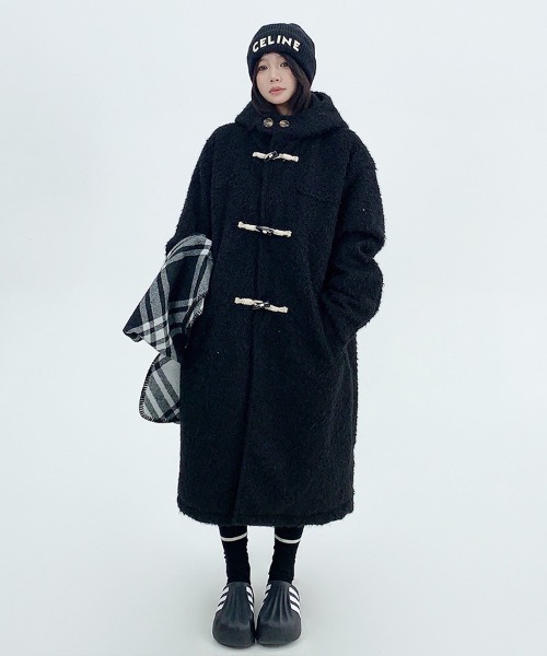 韓国ファッション ロング丈ボアダッフルコート（ダッフルコート