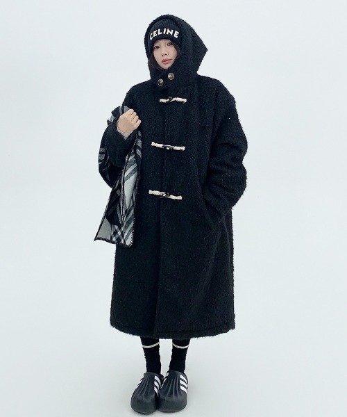 韓国ファッション ロング丈ボアダッフルコート（ダッフルコート