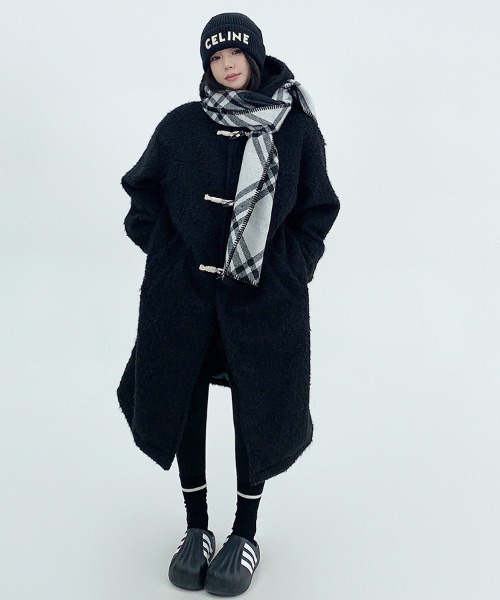 韓国ファッション ロング丈ボアダッフルコート（ダッフルコート
