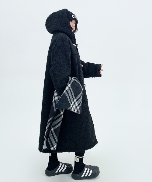 韓国ファッション ロング丈ボアダッフルコート（ダッフルコート