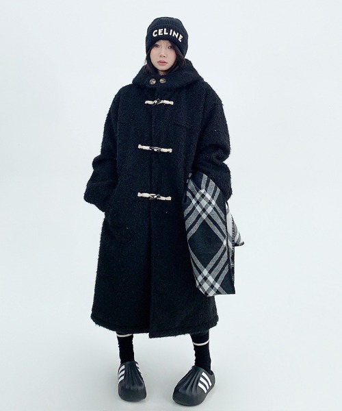 韓国ファッション ロング丈ボアダッフルコート（ダッフルコート