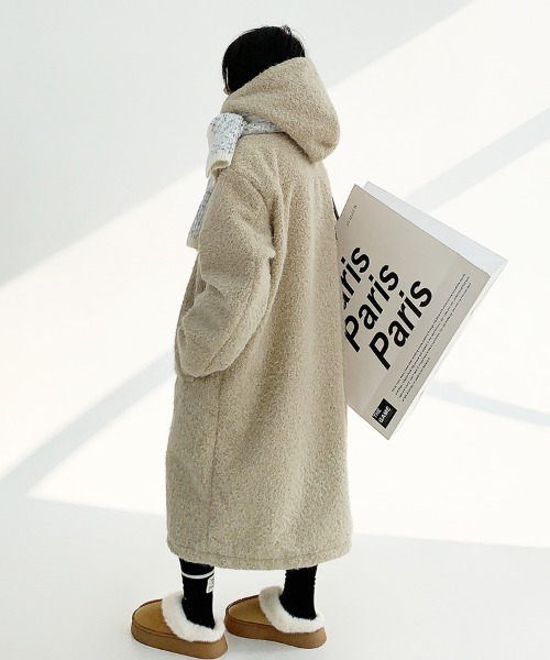 韓国ファッション ロング丈ボアダッフルコート（ダッフルコート