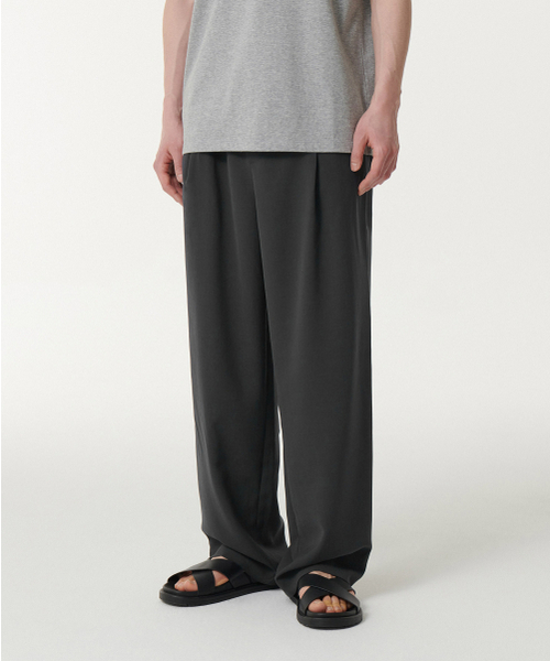 MUSINSA STANDARD（ムシンサスタンダード）の「リネンライクワンタックワイドバンディングパンツ[ダークグレー]（その他パンツ・メンズ・その他・40/42/30/26/28/32/34/36）」の2枚目の写真