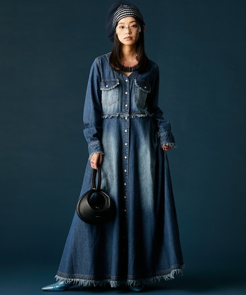 GEVS.（ジェイヴィス）の「デニムVネックワンピース＜大きいサイズ有＞GEVS.（ワンピース・レディース・ブルー系/ネイビー系・5L/4L/3L/LL/L/M）」の3枚目の写真