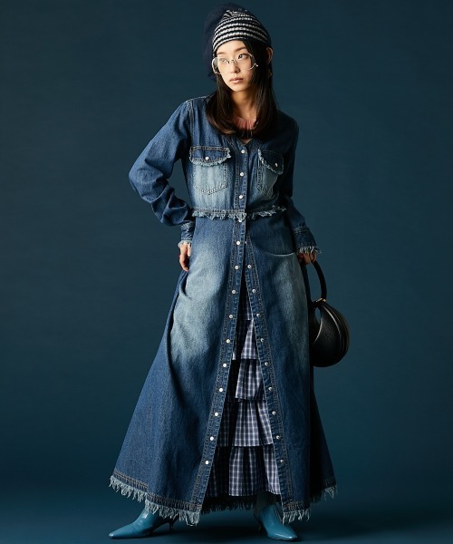GEVS.（ジェイヴィス）の「デニムVネックワンピース＜大きいサイズ有＞GEVS.（ワンピース・レディース・ブルー系/ネイビー系・5L/4L/3L/LL/L/M）」の4枚目の写真