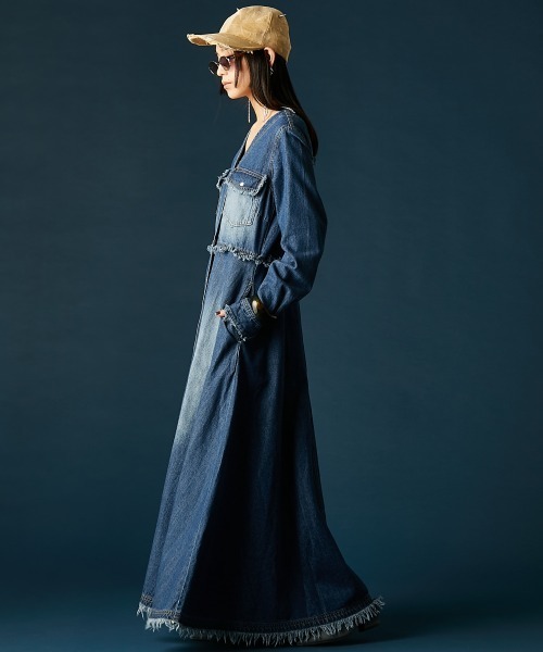 GEVS.（ジェイヴィス）の「デニムVネックワンピース＜大きいサイズ有＞GEVS.（ワンピース・レディース・ブルー系/ネイビー系・5L/4L/3L/LL/L/M）」の6枚目の写真