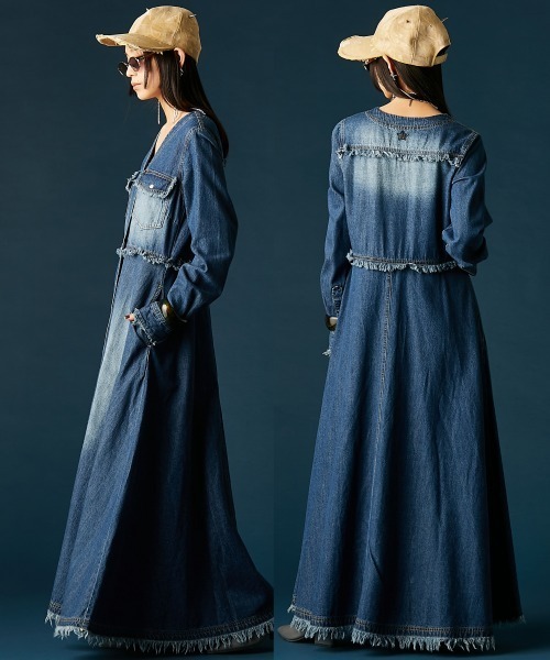GEVS.（ジェイヴィス）の「デニムVネックワンピース＜大きいサイズ有＞GEVS.（ワンピース・レディース・ブルー系/ネイビー系・5L/4L/3L/LL/L/M）」の20枚目の写真