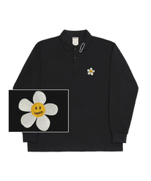 GRAVER（グレーバー）の「[UNISEX] FLOWER DOT EMBROIDERED WHITE CLIP PK COLLAR LONG SLEEVE T-SHIRT_BLACK（Tシャツ/カットソー・メンズ）」