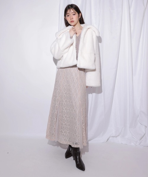 Rirandture（リランドチュール）の「２ＷＡＹオフショルニット×レーススカートセット（ワンピース・レディース・ピンク系その他/オフホワイト・1/2）」の3枚目の写真