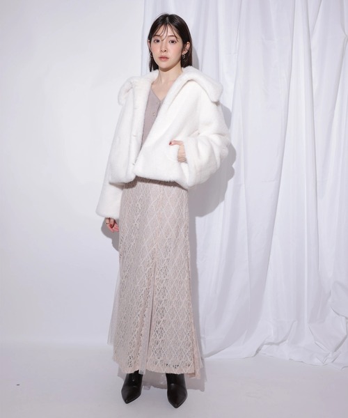 Rirandture（リランドチュール）の「２ＷＡＹオフショルニット×レーススカートセット（ワンピース・レディース・ピンク系その他/オフホワイト・1/2）」の4枚目の写真