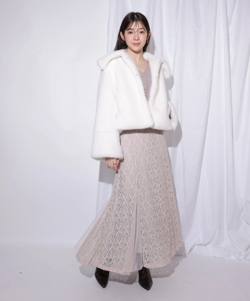 Rirandture（リランドチュール）の「２ＷＡＹオフショルニット×レーススカートセット（ワンピース・レディース・ピンク系その他/オフホワイト・1/2）」の5枚目の写真