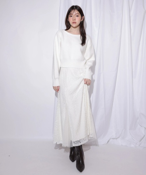Rirandture（リランドチュール）の「２ＷＡＹオフショルニット×レーススカートセット（ワンピース・レディース・ピンク系その他/オフホワイト・1/2）」の7枚目の写真