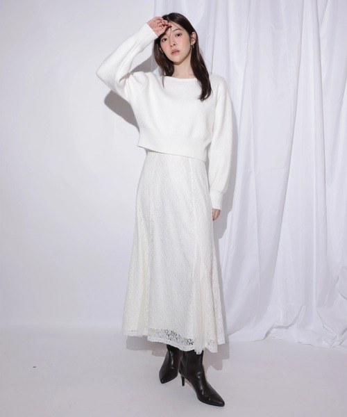 Rirandture（リランドチュール）の「２ＷＡＹオフショルニット×レーススカートセット（ワンピース・レディース・ピンク系その他/オフホワイト・1/2）」の8枚目の写真