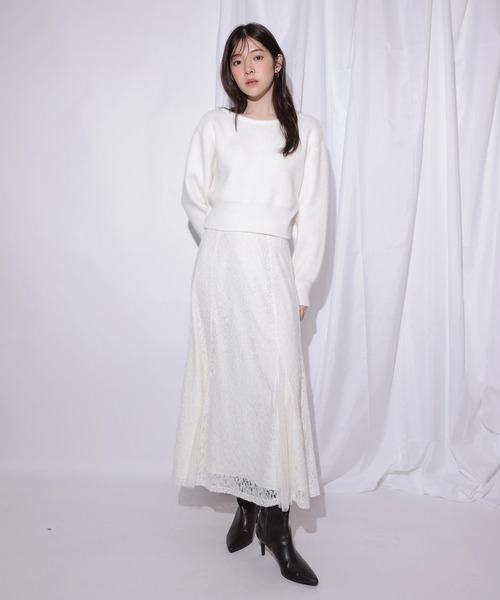 Rirandture（リランドチュール）の「２ＷＡＹオフショルニット×レーススカートセット（ワンピース・レディース・ピンク系その他/オフホワイト・1/2）」の9枚目の写真