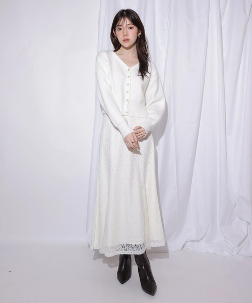 Rirandture（リランドチュール）の「２ＷＡＹオフショルニット×レーススカートセット（ワンピース・レディース・ピンク系その他/オフホワイト・1/2）」の11枚目の写真