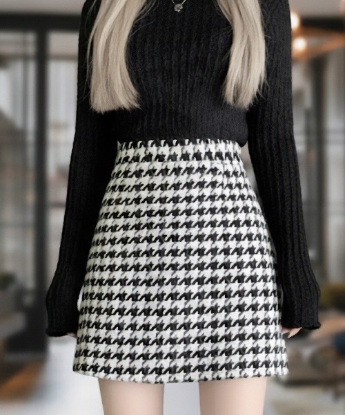cammie(キャミー)の「千鳥柄台形ミニスカート(スカート・レディース・ブラウン/ブラック・M/L)」の4枚目の写真