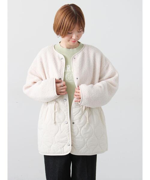 Lugnoncure（ルノンキュール）の「ボアキルト切替コート（その他アウター・レディース・ブラック/カーキ/オフホワイト・F）」の2枚目の写真