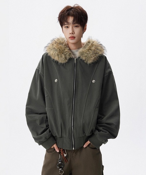 セール】オーバーサイズファーフード付き裏ボアブルゾン（ブルゾン