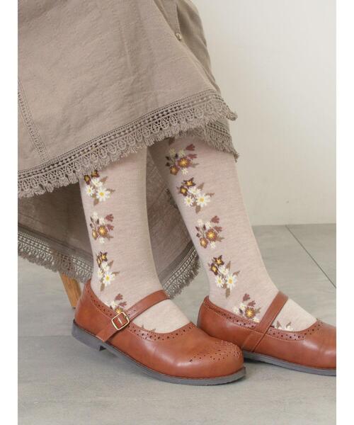 Samansa Mos2(サマンサ モスモス)の「フラワーラインタイツ(ソックス/靴下・レディース・グレー/ブラウン/ベージュ・F)」の1枚目の写真