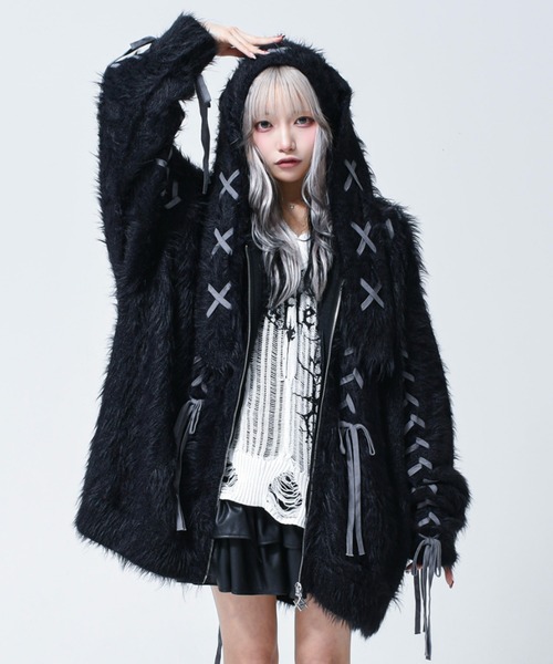 REFLEM(レフレム)の「『REFLEM/レフレム』うさ耳フェザーヤーンニットパーカー/ジップパーカー(パーカー・レディース・ブラック/チャコールグレー/ホワイト・FREE)」の1枚目の写真