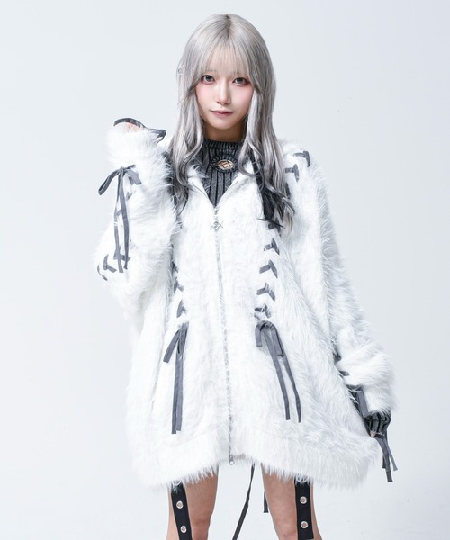 REFLEM(レフレム)の「『REFLEM/レフレム』うさ耳フェザーヤーンニットパーカー/ジップパーカー(パーカー・レディース・ブラック/チャコールグレー/ホワイト・FREE)」の12枚目の写真