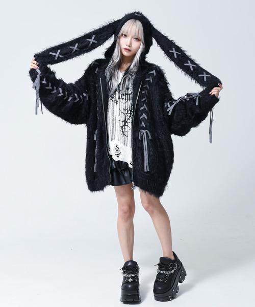 REFLEM(レフレム)の「『REFLEM/レフレム』うさ耳フェザーヤーンニットパーカー/ジップパーカー(パーカー・レディース・ブラック/チャコールグレー/ホワイト・FREE)」の11枚目の写真