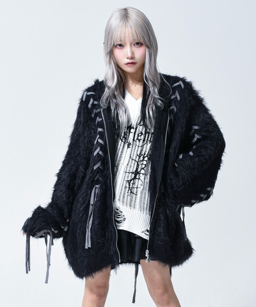 REFLEM(レフレム)の「『REFLEM/レフレム』うさ耳フェザーヤーンニットパーカー/ジップパーカー(パーカー・レディース・ブラック/チャコールグレー/ホワイト・FREE)」の4枚目の写真