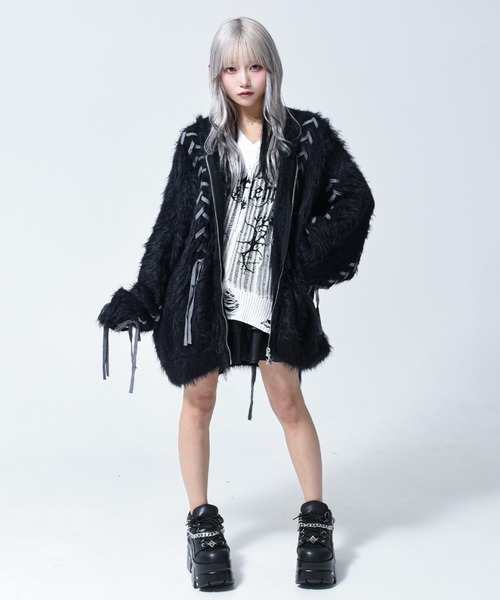 REFLEM(レフレム)の「『REFLEM/レフレム』うさ耳フェザーヤーンニットパーカー/ジップパーカー(パーカー・レディース・ブラック/チャコールグレー/ホワイト・FREE)」の7枚目の写真