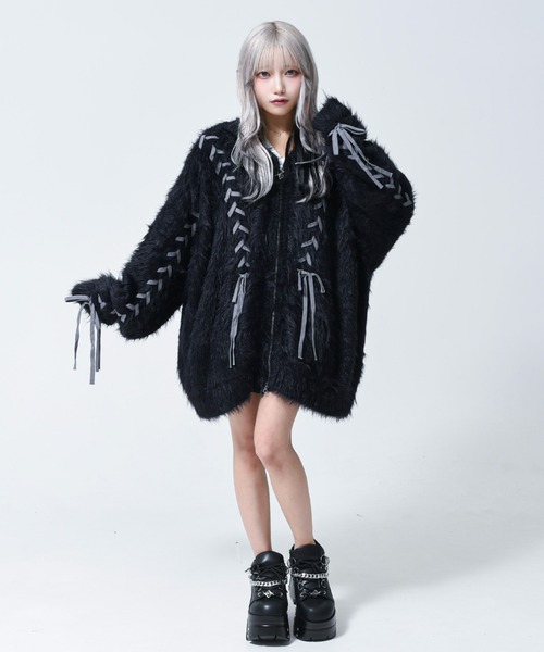 REFLEM(レフレム)の「『REFLEM/レフレム』うさ耳フェザーヤーンニットパーカー/ジップパーカー(パーカー・レディース・ブラック/チャコールグレー/ホワイト・FREE)」の8枚目の写真