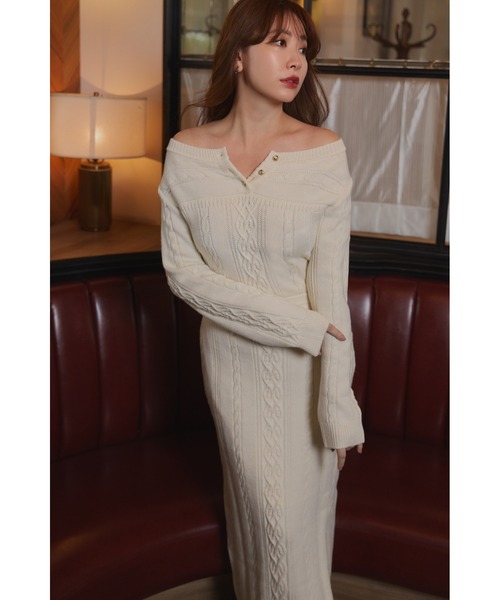 ワンピース Herlipto Cecily Cable Knit Dress M Cecily Cable Knit Dress（ワンピース）｜Her lip to（ハーリップ