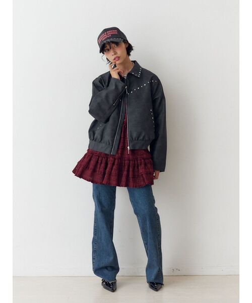セール】フェイクレザースタッズブルゾン（ブルゾン）｜jouetie